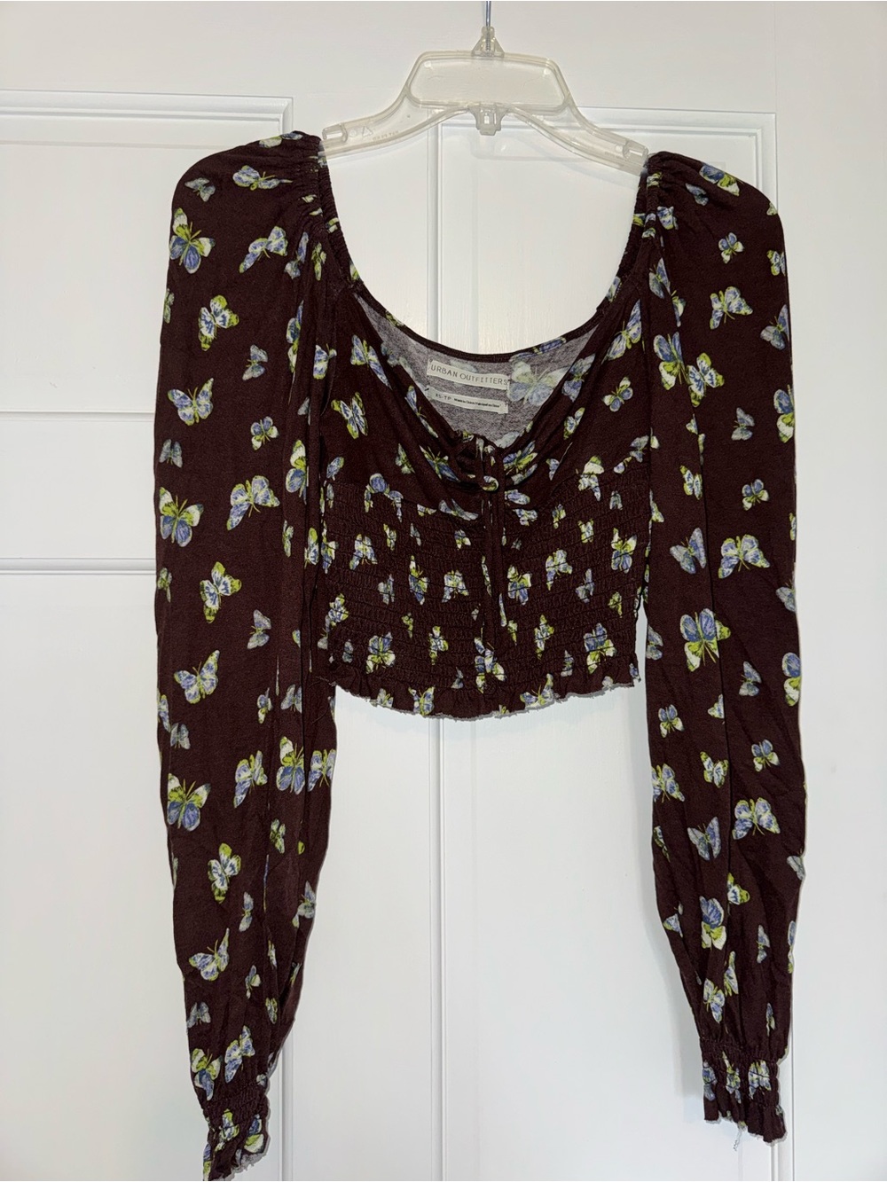 Urban Outfitters Black Cropped Butterfly Print Top